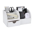 thumbnail image 2 of KINGFOM Organiseur de Bureau pour Bureau, 7 Compartiments de Rangement, Boîte de Rangement Multifonction en Cuir PU pour Papeterie de Bureau, Organiseur de Fournitures de Bureau, Support pour Cartes Professionnelles/stylos/téléphone/télécommande (Blanc), 2 of 9
