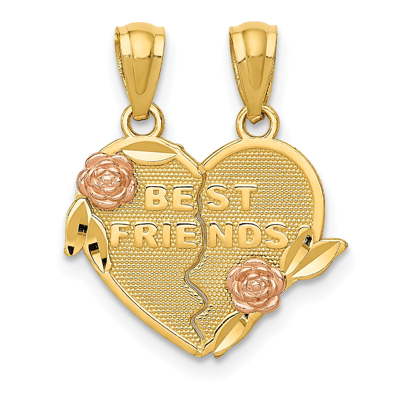 14k Gold Plated Best Friends Forever Clear Crystals Heart Necklace Pendant 19" 