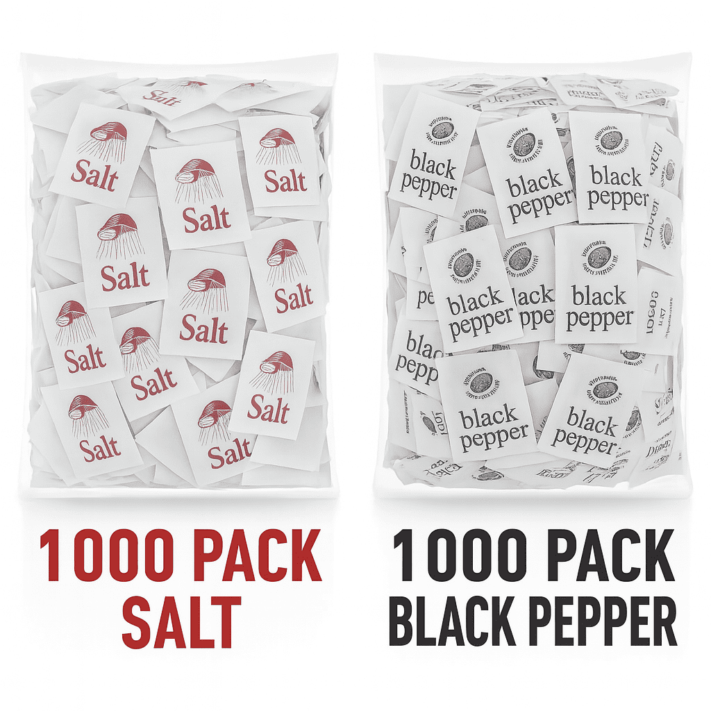 2000 Bulk Salt and Pepper Packets – 1000 Iodized Salt + 1000 Ground Black Pepper – Individually Wrapped Condiment Sachets – Great for Meal Prep, Takeout, Events, Lunches, Travel