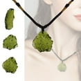 thumbnail image 2 of Guodhu Moldavite Irregular Natural Stone Gemstone Crystal Meteorite Pendant Necklace Handwoven Rope Chain Necklaec for Women Men Energy Jewelry Gift, 2 of 7