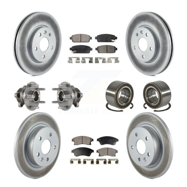 Transit Auto Front Rear Wheel Hub Bearings Assembly Coated Disc Brake Rotors and Semi-Metallic Pads Kit (10Pc) for Car 2016-2017 Chevrolet Sonic - Left Right Side (Driver Passenger) KBB-124638