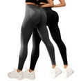 thumbnail image 2 of 2Pcs Resistance Band Solid Color Leggings for Women High Waist Leggings, 3D Leggings Stretch Fitness Pants Booty Scrunch Butt Yoga Trousers, Trendy Seasons Pants for Yoga, Gym, Workout Black XL, 2 of 3