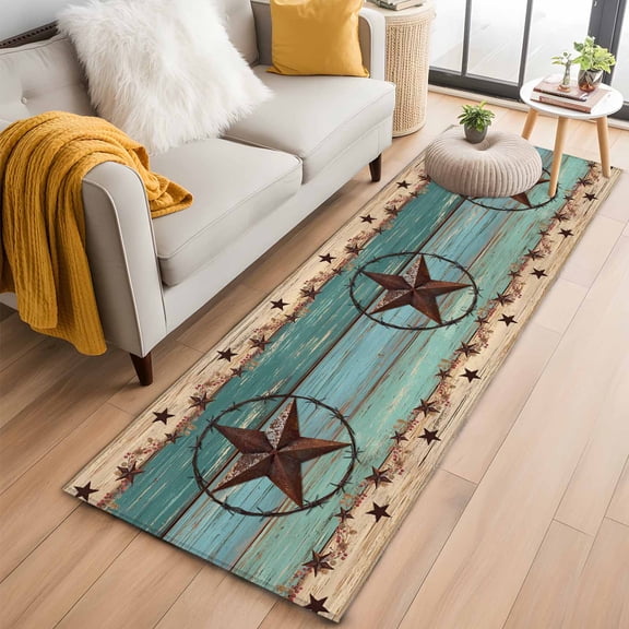 Hallway Runner Rug 2'x6', Texas Star Country Long Non-slip Runner Rugs, Western Old Wooden Board Vintage Washable Outdoor Indoor Throw Floor Carpet Mat for Living Room/Bedroom/Kitchen/Office/Laundry