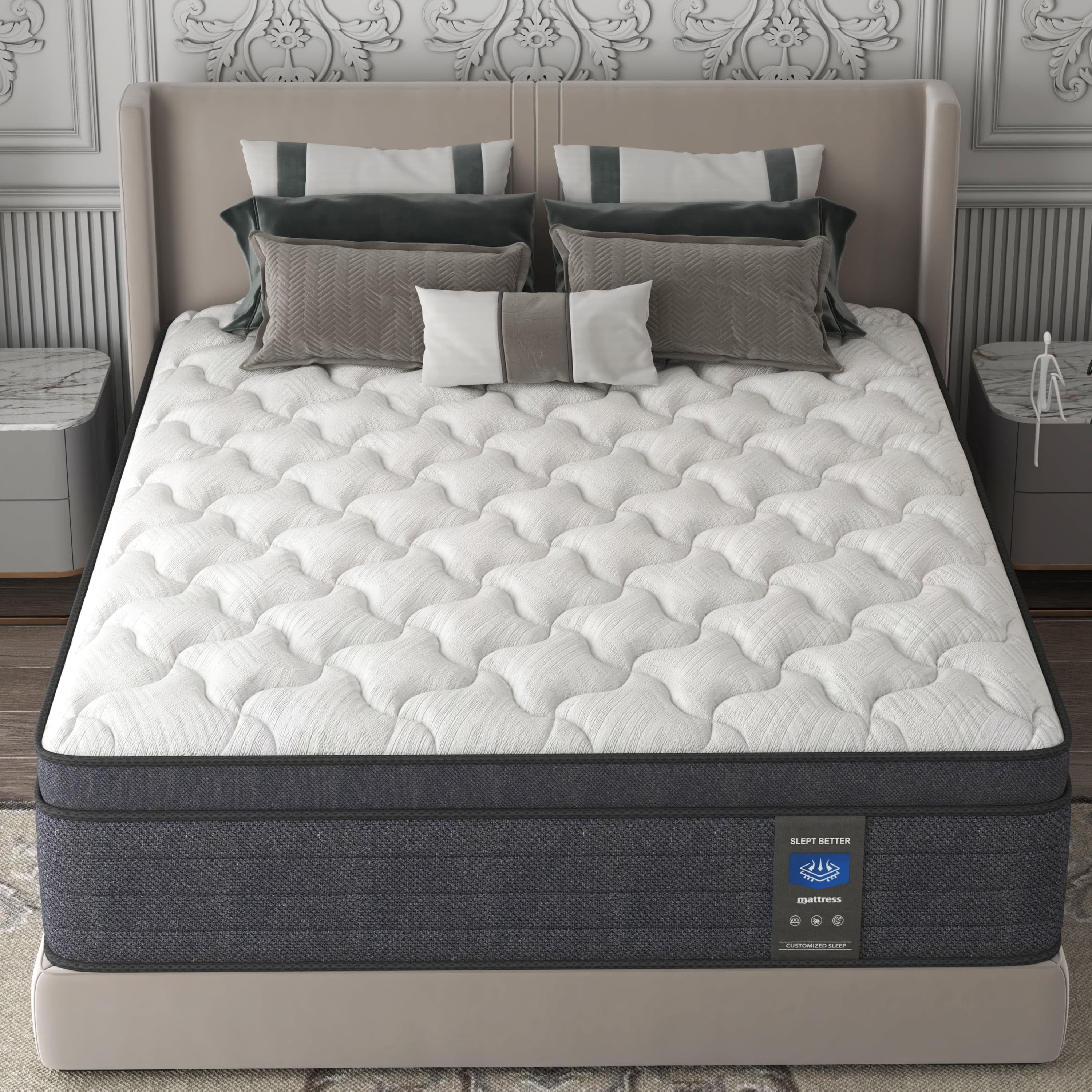 MRH 14 Inch Full Cooling Gel Memory Foam Hybrid Mattress - Medium-Firm, CertiPUR-US Certified, Individually Pocketed Springs, White
