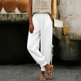 thumbnail image 4 of Favoffer Women Cotton Linen High Waist Pants Button Up Waist Drawstring Tie Tapered Ankle Straight Leg Casual Pants for Casual Daily, 4 of 6