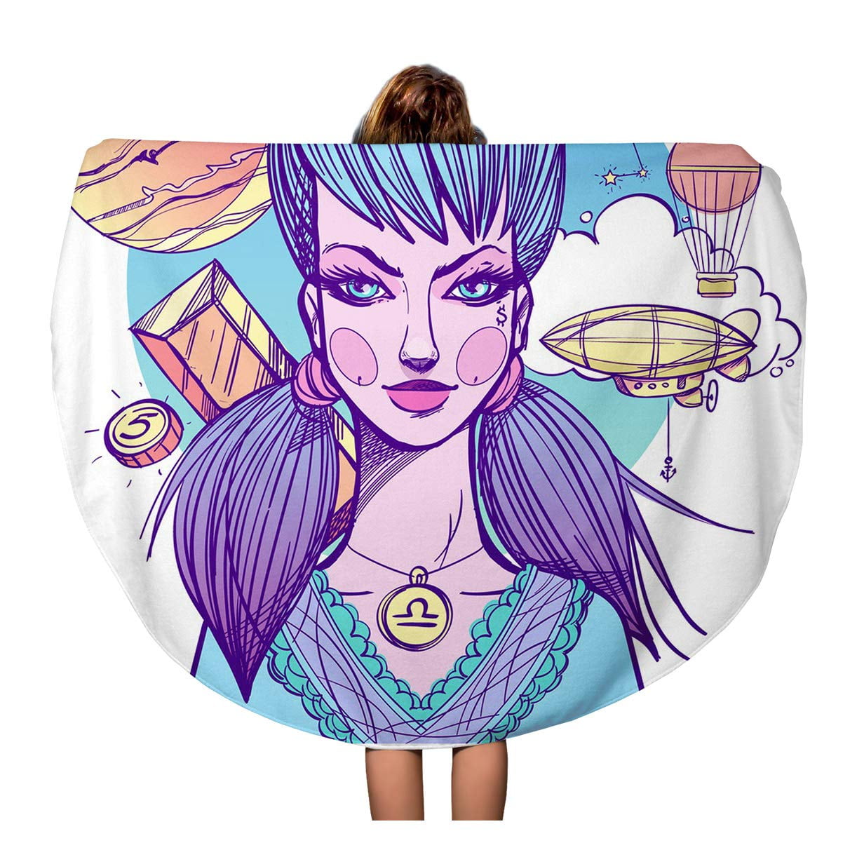 LADDKA 60 inch Round Beach Towel Blanket Astrological Girl Symbolizes