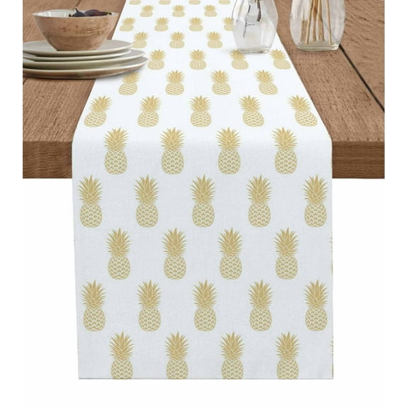 Table Runner Pineapple Yellow White Fruit Table Decoration for Kitchen Dinning Simple Art Table Decoration for Indoor Outdoor Party Wedding Decor 13x72inch