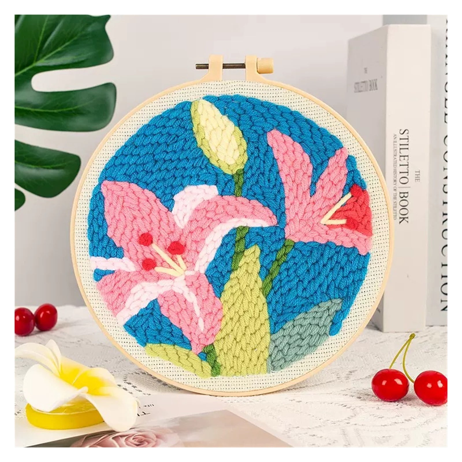 Embroidery Punch Needle Kits for Beginners,DIY Cross Stitch Kit for Adults Starters,Sunflower Pattern Craft Set,Rug Handle Pen,Hoop,7.87x7.87 Inch Fabric Cloth,Yarns