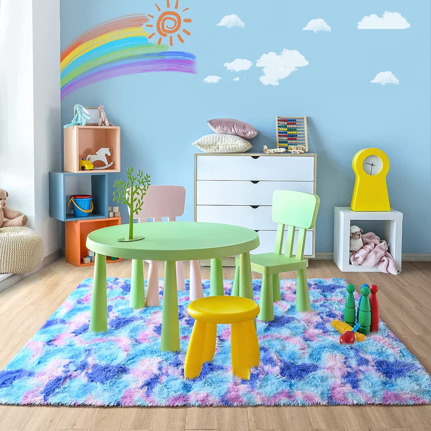 Noahas Soft Fluffy Rainbow Rugs for Girls Bedroom 4x6, Shaggy Kids Playroom Rugs, Colorful Plush Rug for Living Room Nursery, Cute Fuzzy Carpet Home Decor Mat for Baby Toddlers Teens, Purple