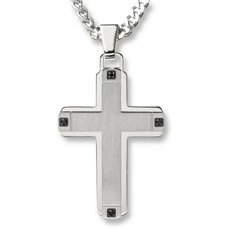 Crucible Stainless Steel Brushed Finished Center with CZ Cross Pendant