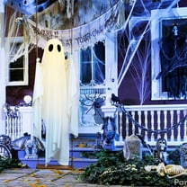 Arghm Spooky White Weatherproof Ghost Swing Decoration,Hanging Fabric Ghost Ornament,Outdoor Halloween Ghost Decor with Wooden Base for Yard on Porch at Garden Party