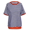 thumbnail image 5 of Conairie Womens Short Sleeve Shirts Casual Stripe Loose Crew Neck T Shirts Fashion Elegant Breathable Basic Work Tee Vacation Clothes Blue L, 5 of 6
