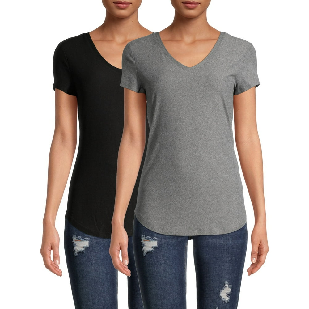 No Boundaries - No Boundaries Juniors' V-Neck T-Shirt, 2 Pack - Walmart.com - Walmart.com