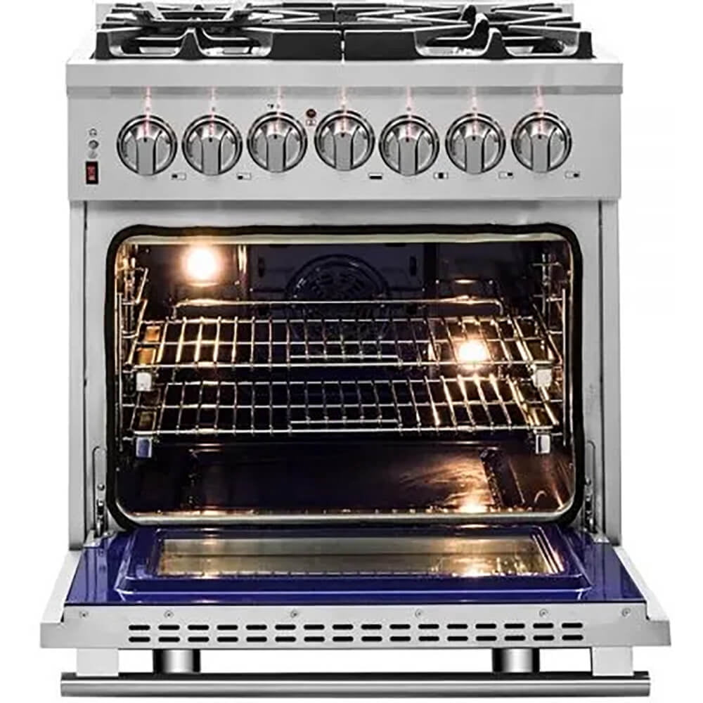 Forno Massimo 30-Inch Freestanding French Door Dual Fuel Range, 4 Burners, True Convection Oven