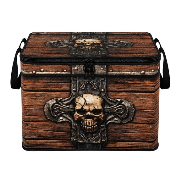 EverydayNest Halloween Storage Bin,Decorative Skull Treasure Chest Print Flip Top Lid Organizer Basket for Shelves Car Trunk Home Tidying,Collapsible Polyester Box,13.78x9.84in