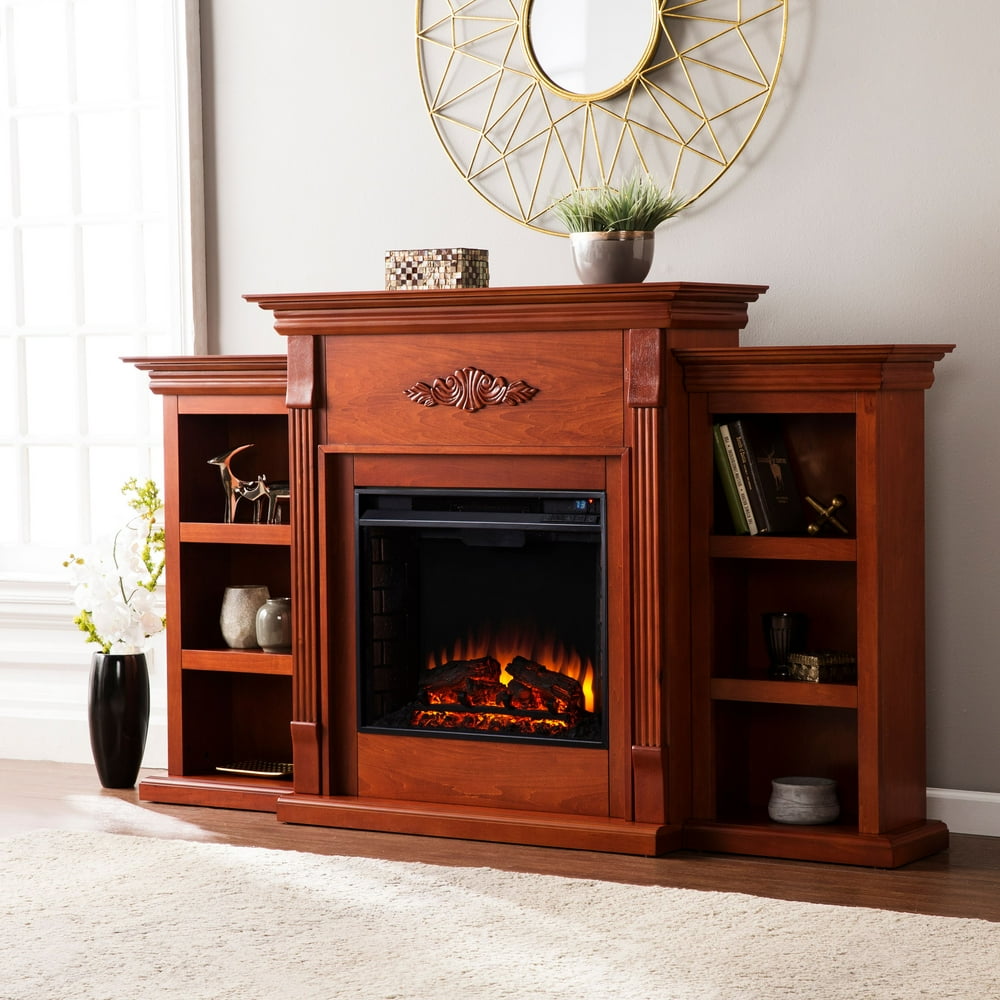 Griffin Electric Fireplace with Bookcases Mahogany - Walmart.com ...