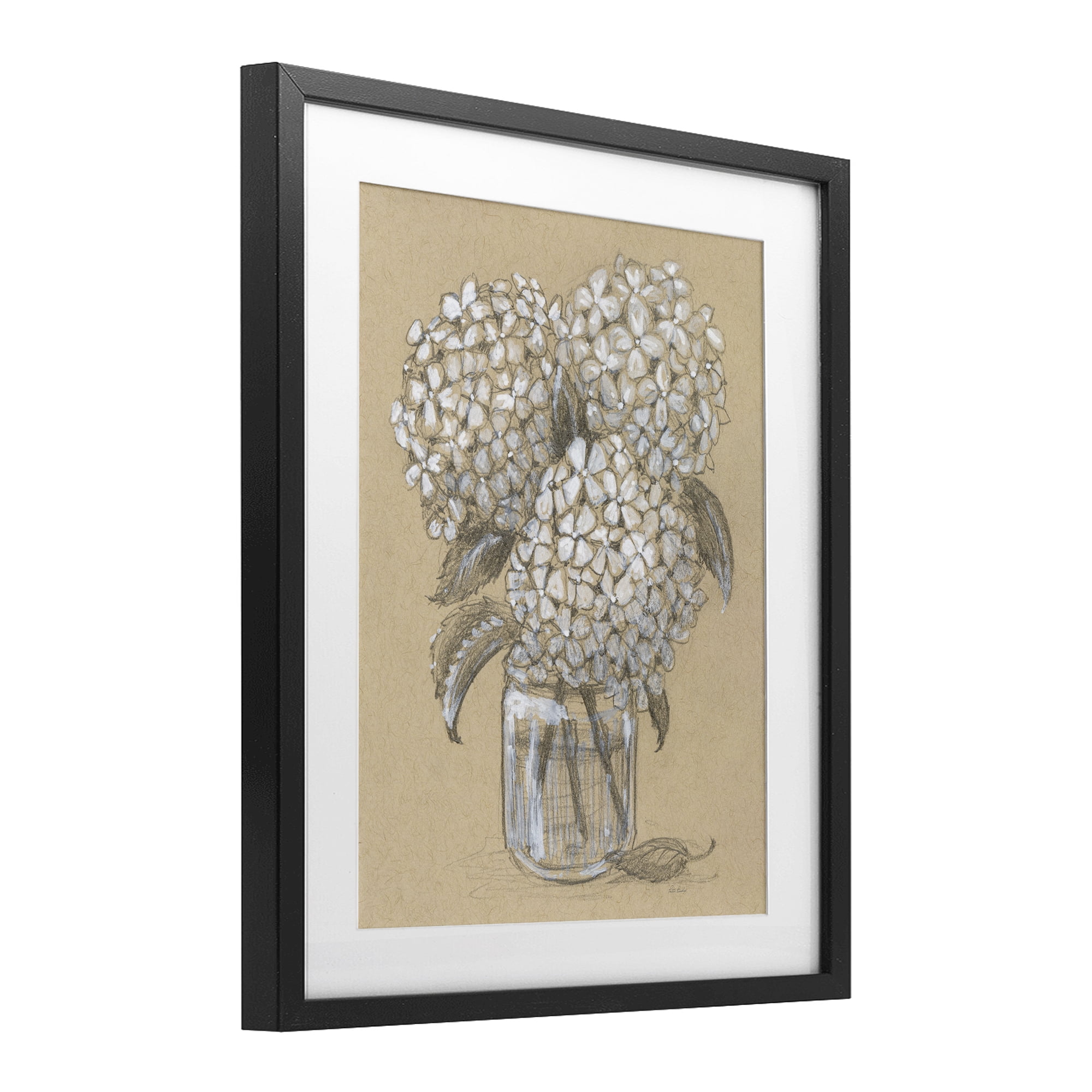 Stupell Industries Hydrangea Jar Drawing Black Framed Print Under Glass, design by Patti Bishop