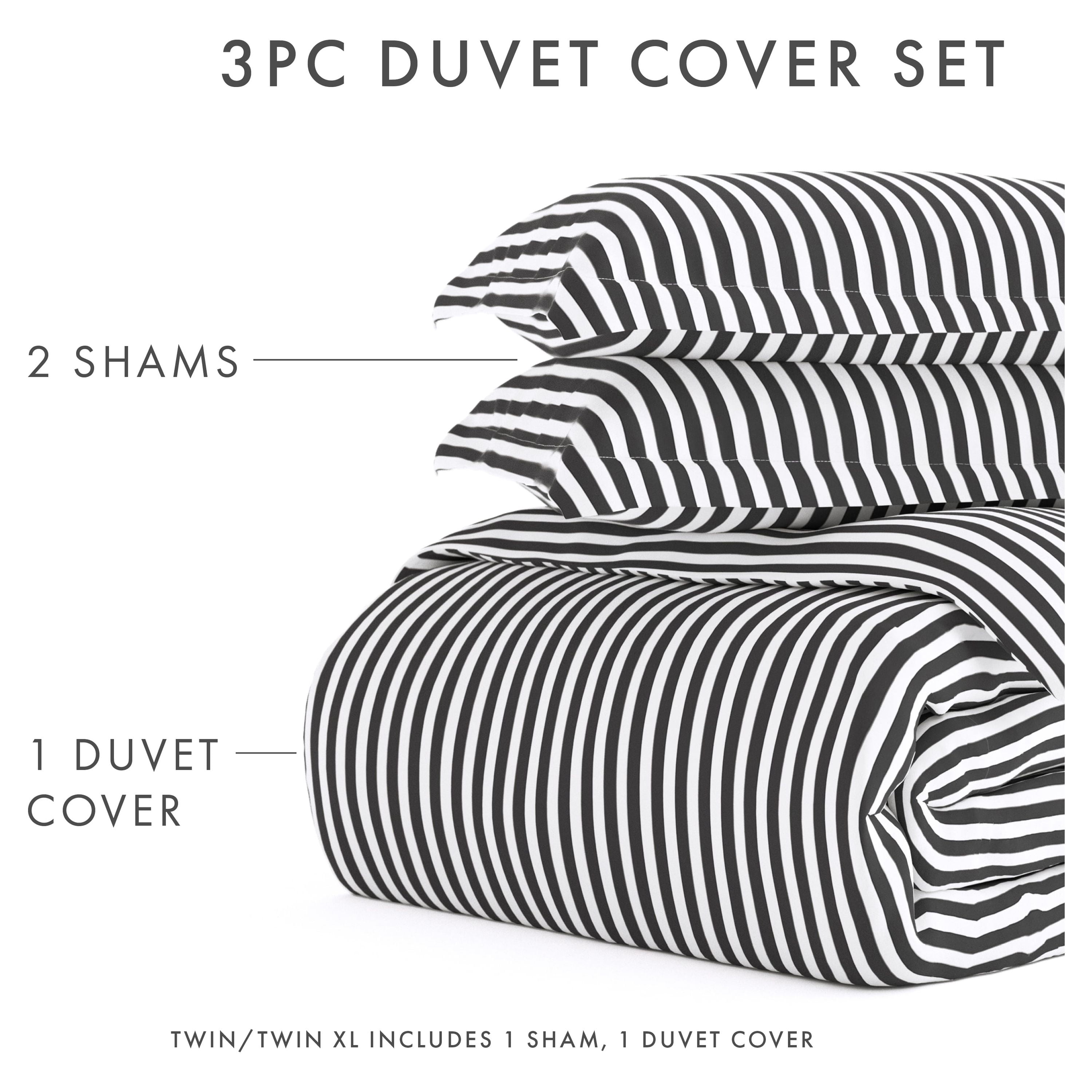 Noble Linens Gray Ribbon Pattern Duvet Set 3-Piece Duvet Cover Set, Full/Queen