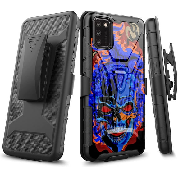 DALUX V Hybrid Kickstand Holster Phone Case Cover Compatible with Alcatel TCL A3X / TCL A600DL (2021) - Blue Burning Skull