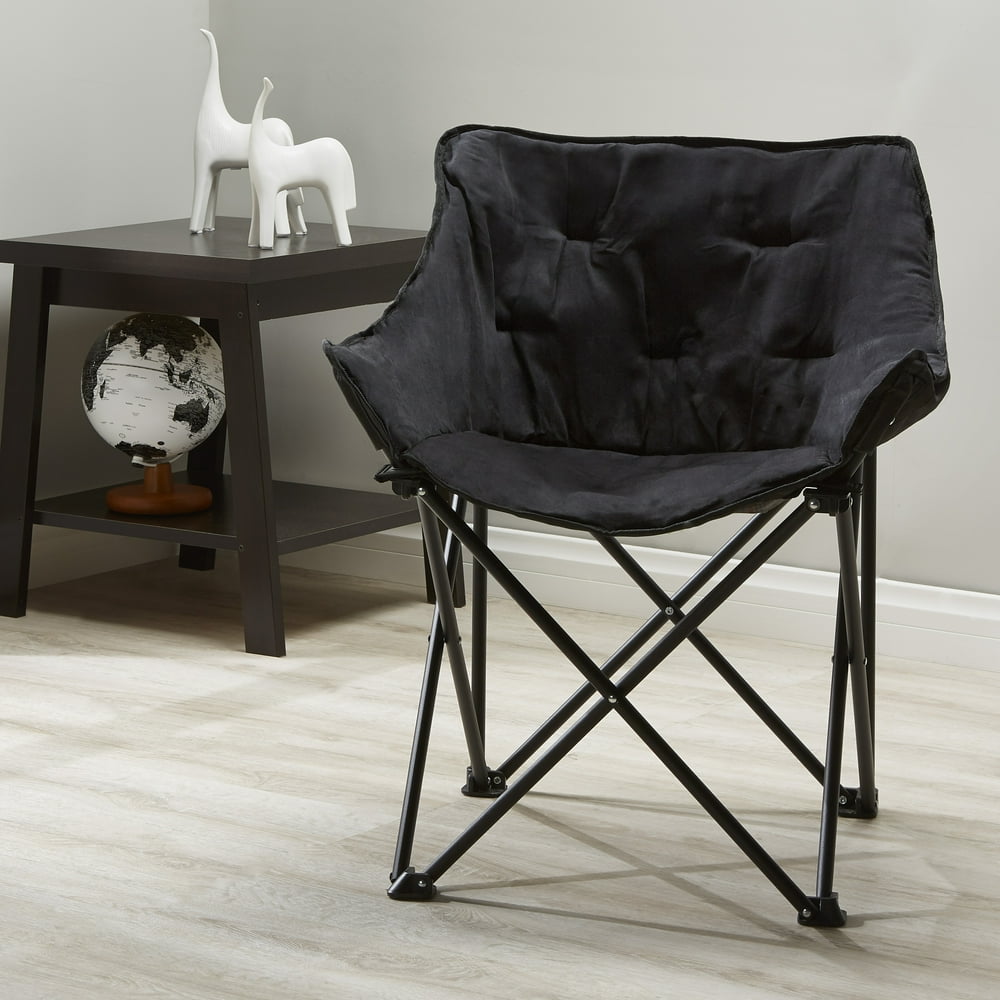Mainstays Collapsible Square Chair, Black Microsuede
