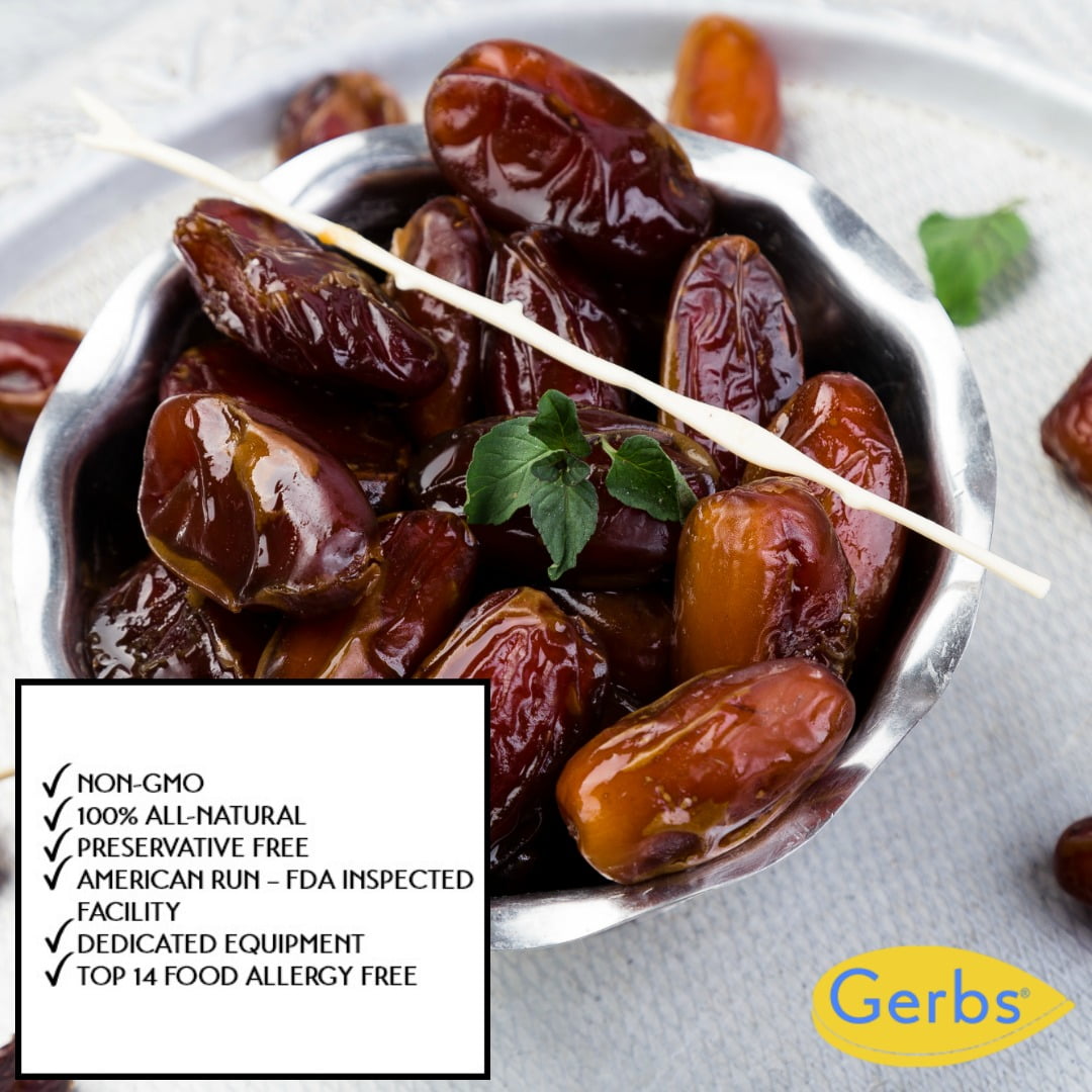 Gerbs Dried Araya Dates 2 lbs | Unsulfured, Pitted, Resealable Bag | Naturally Sweet & Fiber-Rich | Top 14 Allergen-Free