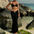 thumbnail image 2 of RYRJJ Womens 3 Piece Swimsuit Hollow Out Halter Crochet Triangle Bikini Top Tie Side Bottom with Long Cover Up Skirt Sets Swimwear(Black,L), 2 of 5