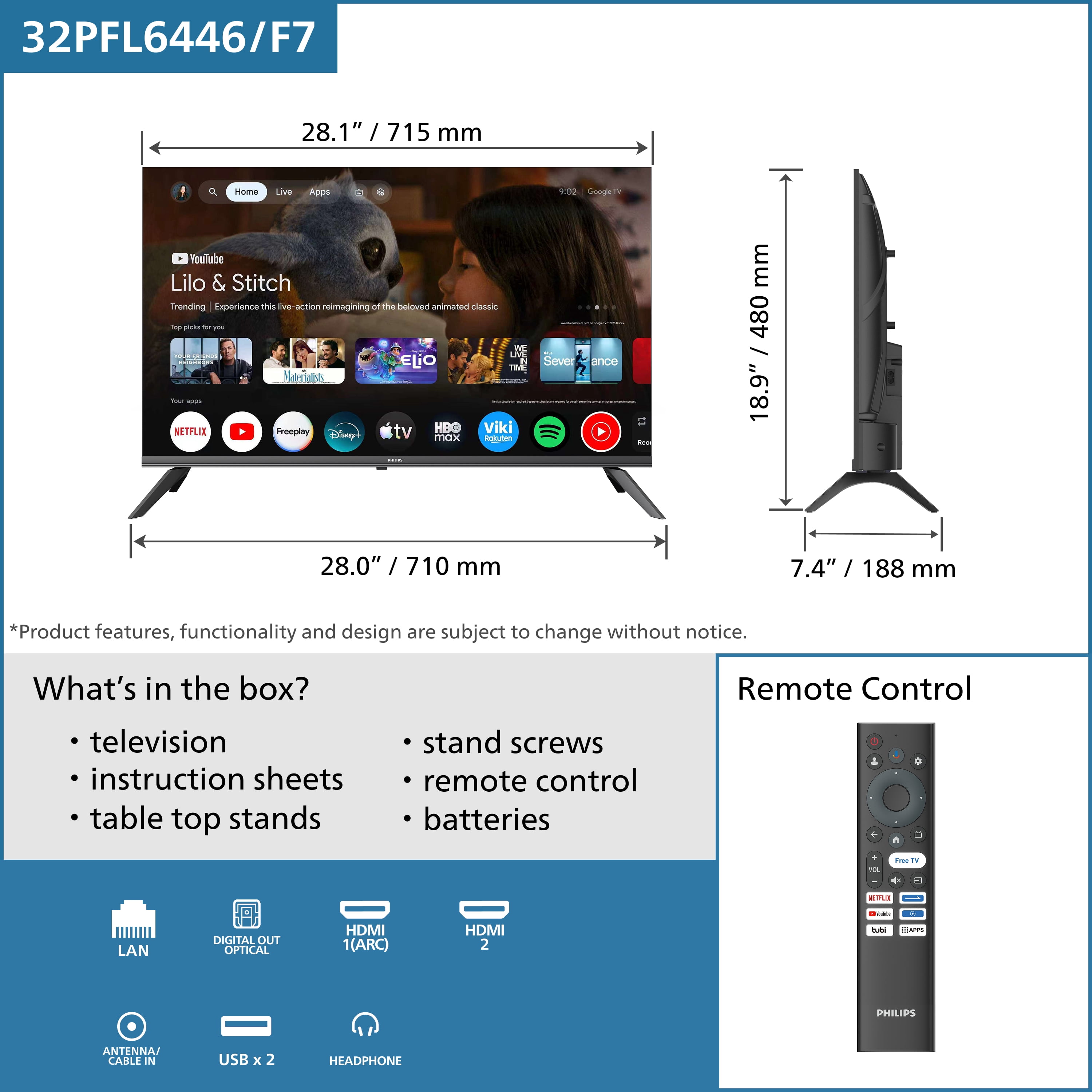Philips 32" Class HD (720p) Google Smart LED TV (32PFL6446/F7)