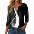thumbnail image 2 of Towmus Womens Tops Button Down Shirts 3/4 Sleeve V Neck Cotton Women's Casual T-Shirts Cute Tunic Tops Basic Tees Blouses Loose Fit Pullover Shirt, 2 of 5