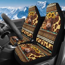 Uorisanigo Car Seat Covers, High Back Front Drive Seat Cover, 2pcs Highland Cow Aztec Ethnic Bucket Seats Covers for Cars, Trucks, Van, SUV, Not Airbag Compatible