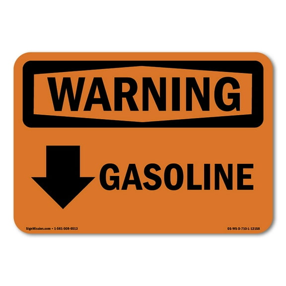 SignMission OS-WS-A-710-L-12158 7 x 10 in. OSHA Warning Sign - Gasoline Down Arrow with Symbol
