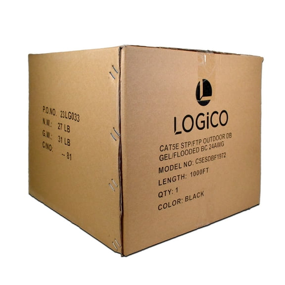 Cat5e Outdoor Shielded Gel Flooded Ethernet Network Cable 1000FT Black Direct Burial 24AWG Bare Copper