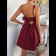 thumbnail image 4 of Vestido Mini Informal Sin Mangas con Cuello Cuadrado para Mujer, Estilo Acampanado, para Fiesta y Club. Vino Tinto M, 4 of 10