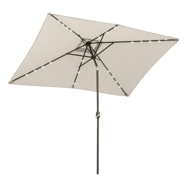 Outsunny Parasol de Patio Solaire avec DEL et Inclinaison, Parasol de Table, Beige