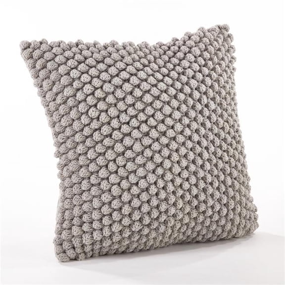 SARO 3519.GY20S 20 in. Crochet Pompom Throw Pillow - Grey
