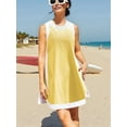 thumbnail image 3 of Women'S 2 Piece Sets Casual Color Block Crewneck Sleeveless Pullover Tops Matching Shorts with Pockets Yellow XXL, 3 of 8