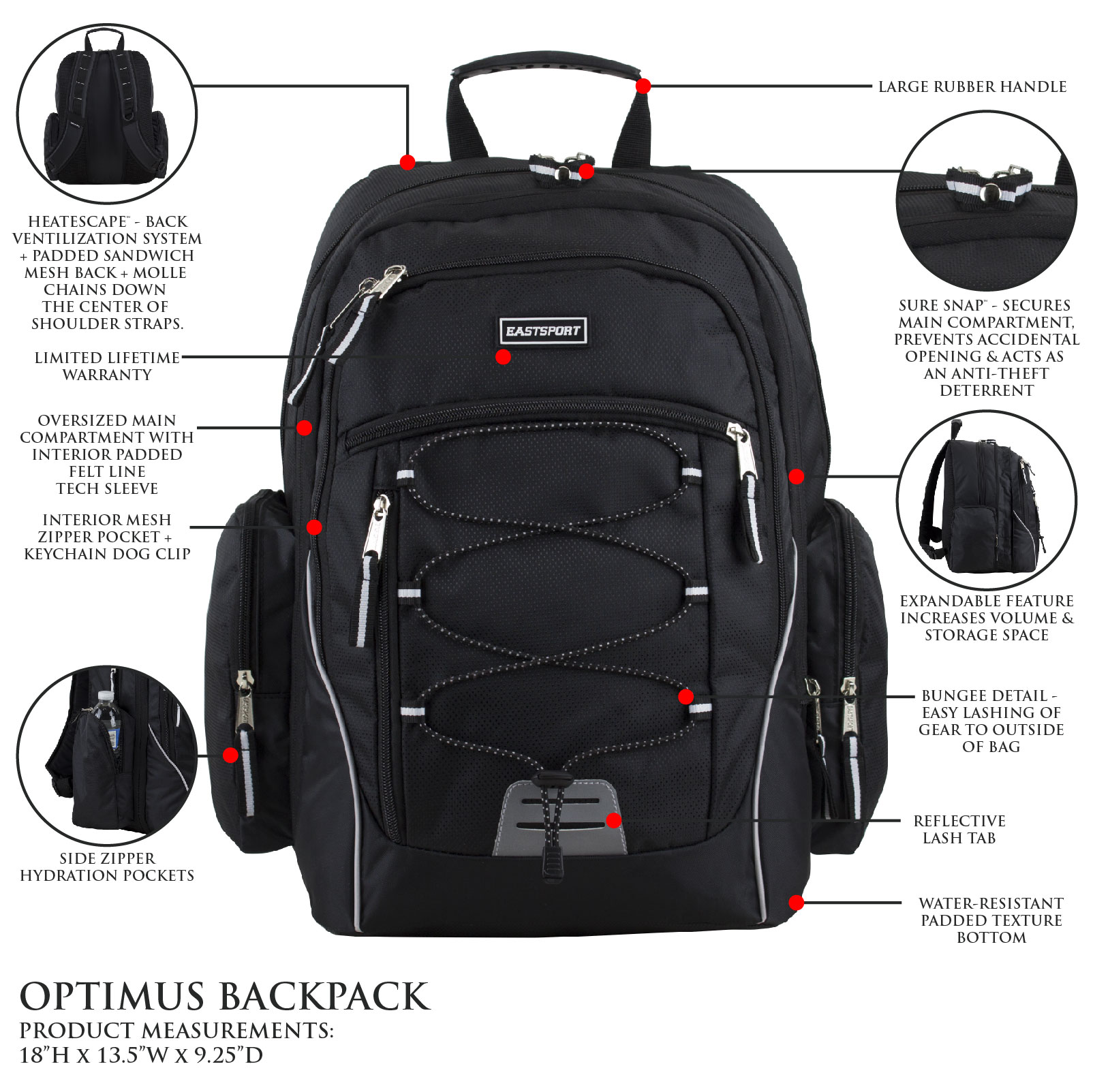 Eastsport Optimus Backpack, Black - image 4 of 7
