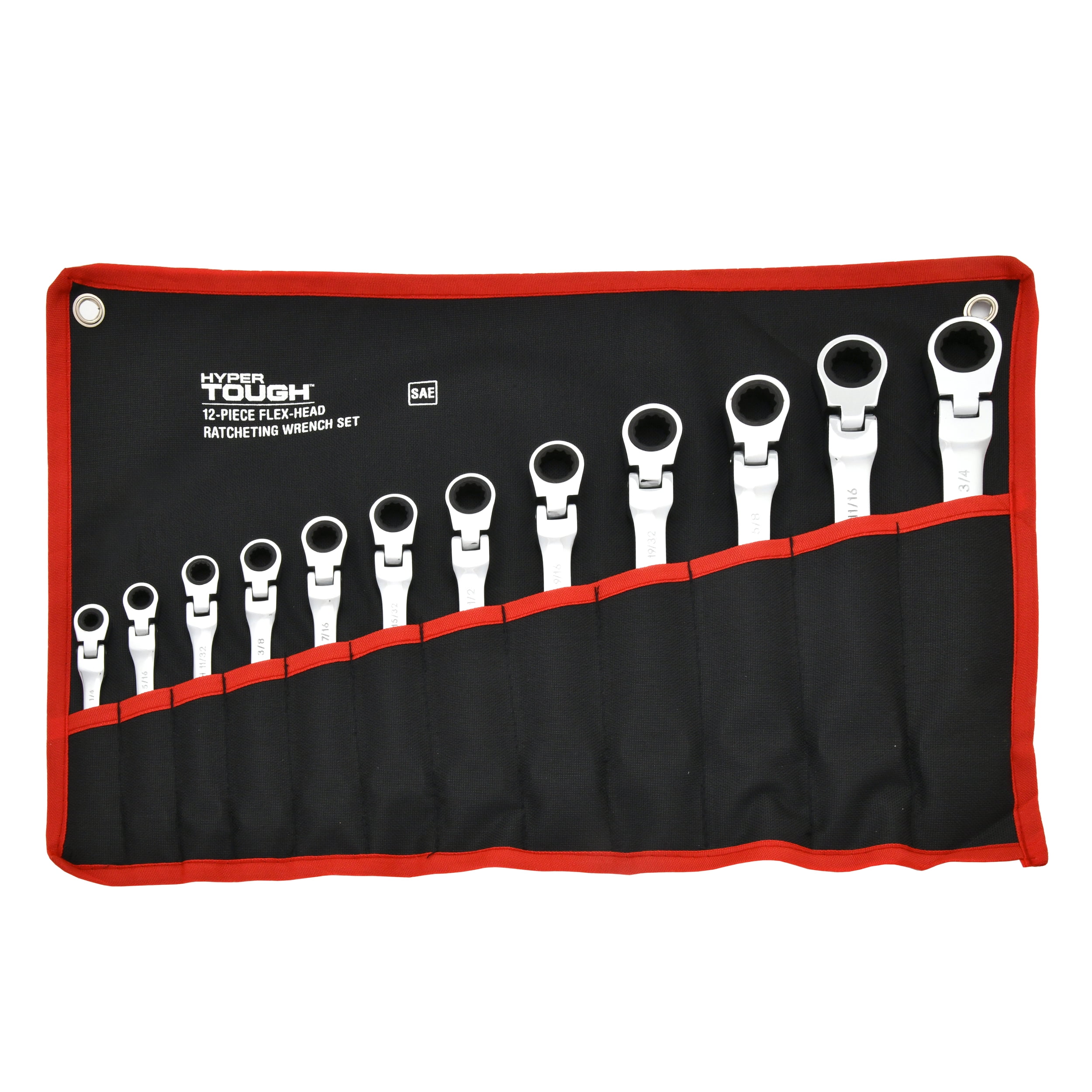 Hyper Tough Flex Head Ratchet Wrench Tool Set, 12-Piece SAE, Hand Tools