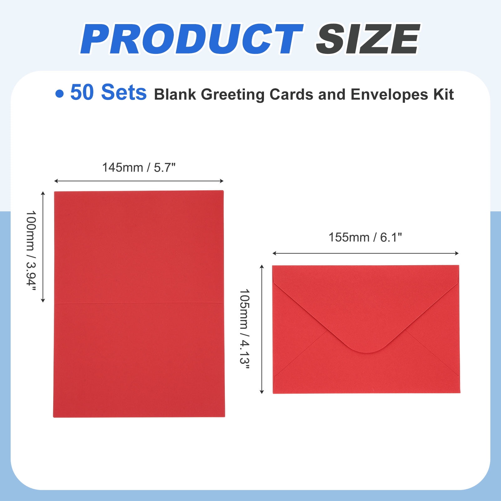 Uxcell 4 x 6" Blank Greeting Cards and Envelopes, 50Sets Half Fold Note Cards and Envelopes 250g Thick Cardstock for DIY Wedding Birthday Party Invitations, Bright Red