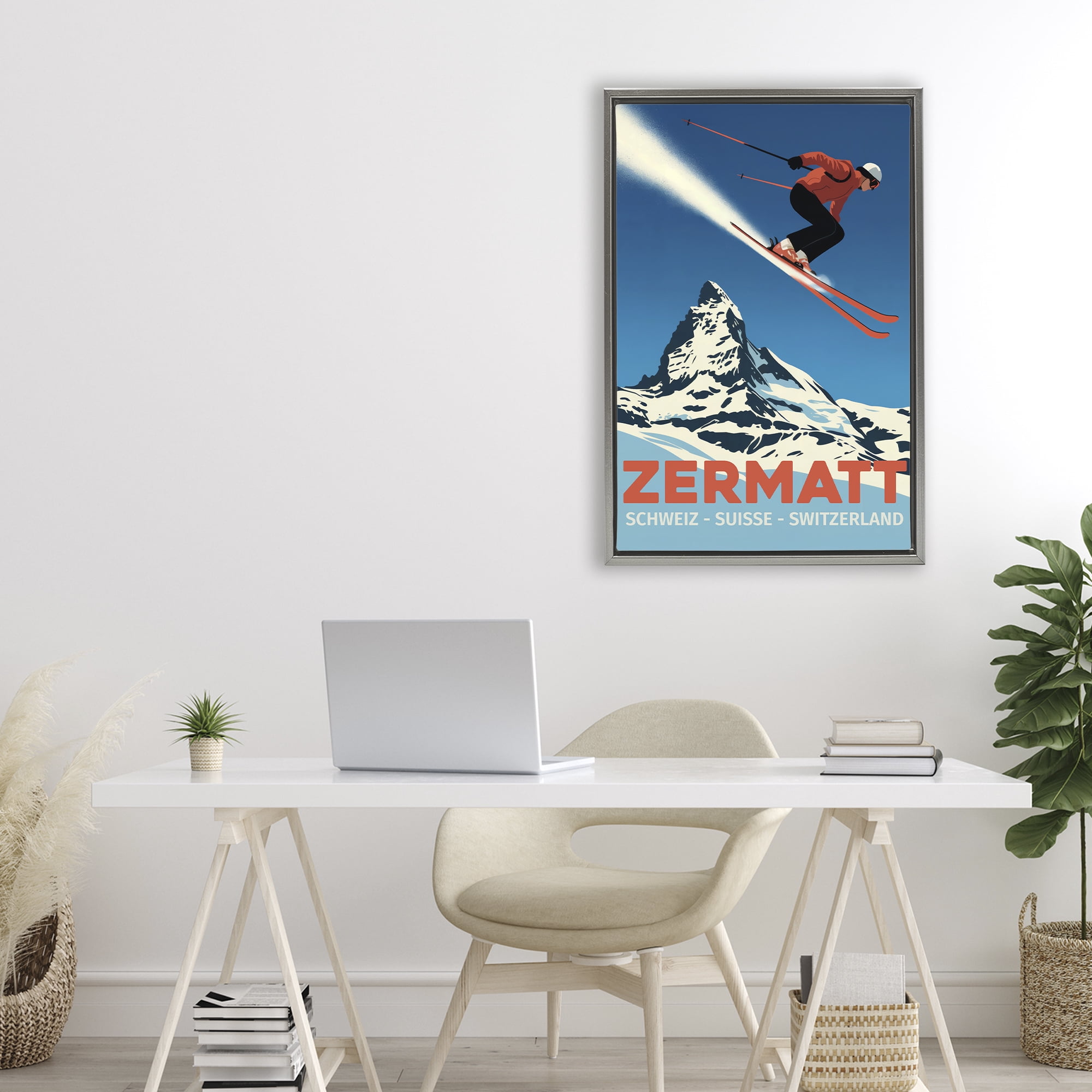Stupell Industries Zermatt Ski Poster Gray Framed Floater Canvas Wall Art, design by Andreas Magnusson