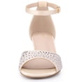 thumbnail image 6 of BLISSFUL STEP Women's Shoes Rhinestone Ankle Strap Kitten Heel Satin Sandals Champagne 9, 6 of 7