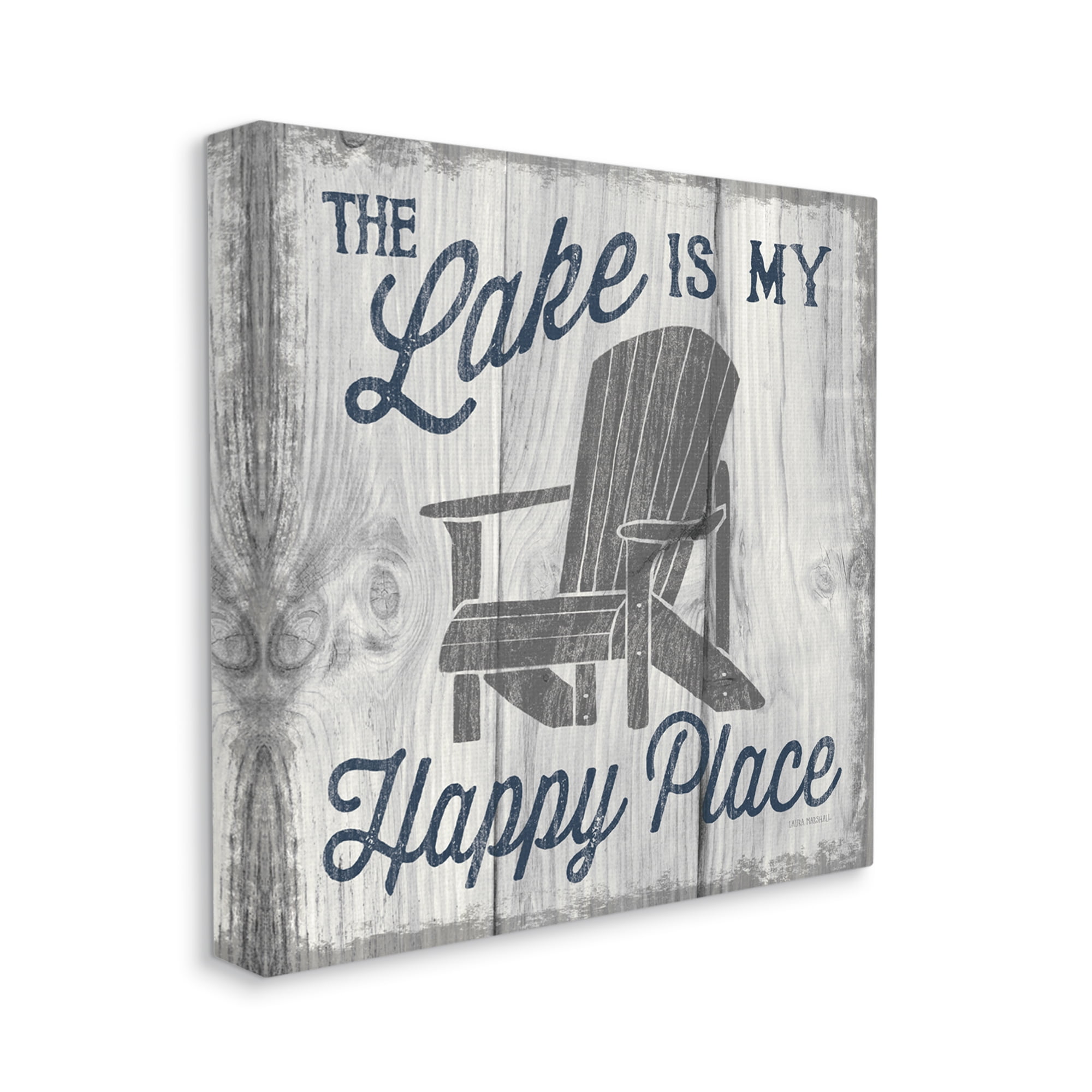 Stupell Industries Happy Place Lake Phrase Inspirational Painting Gallery Wrapped Canvas Print Wall Art, 36 x 36
