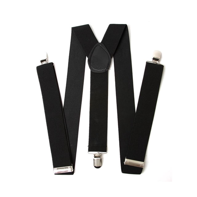 Men's 1 Inch Wide Solid Adjustable Suspenders, Black