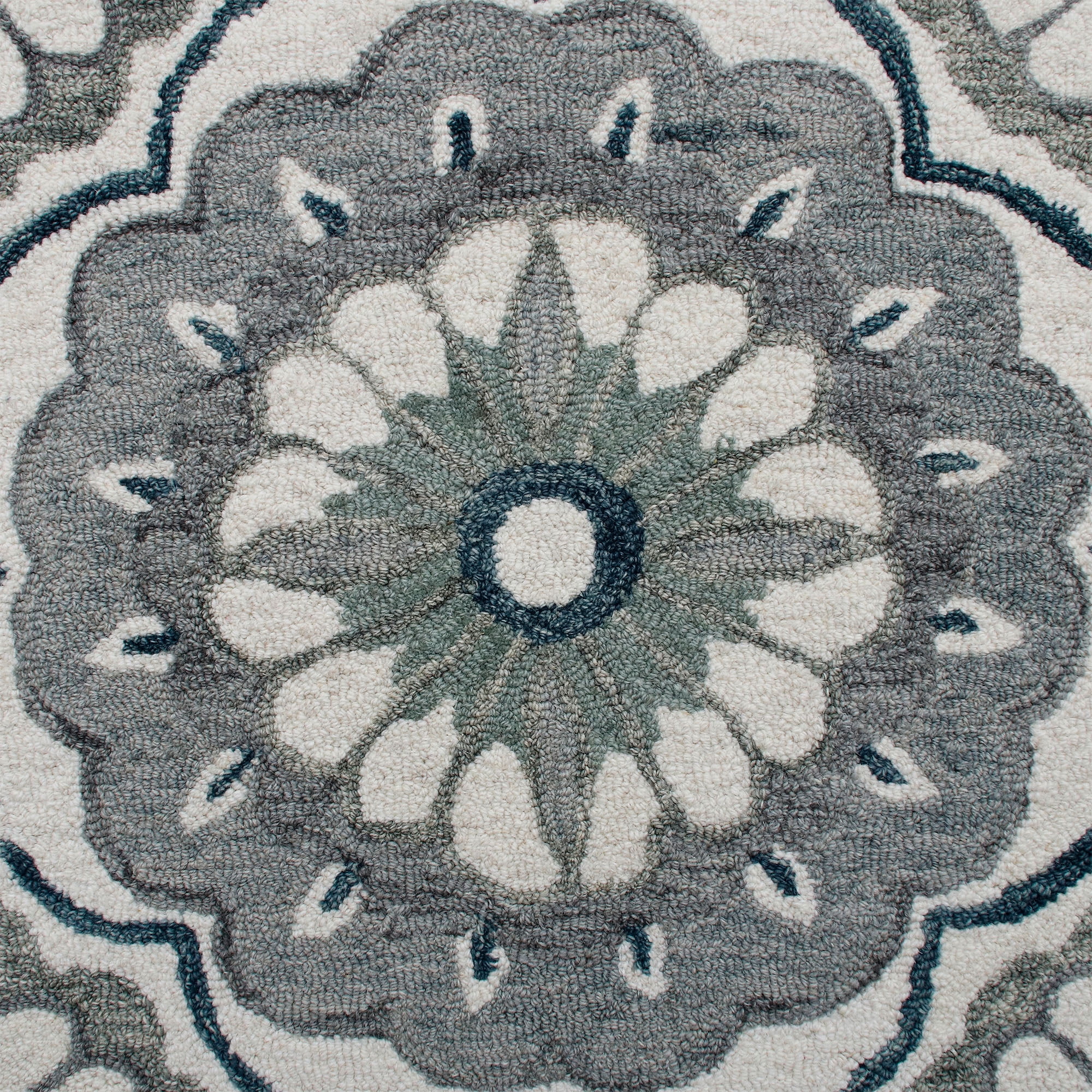 Elm & Oak Clio 7'3" Round Ivory/Gray Suzani Handmade Wool Indoor Area Rug