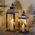 thumbnail image 3 of JHY DESIGN Silver Stainless Steel Candle Lantern with Tempered glass 20.5"&15" High Candle Lanterns for Indoor Outdoor, 3 of 6