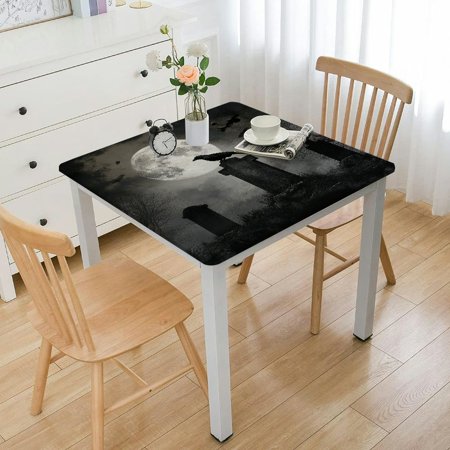 

CMMY Full Moon Crow Square Table Cover 100% Polyester Washable for Home Kitchen Outdoor Decoration Halloween Great for Parties Holiday Dinner 52 *52