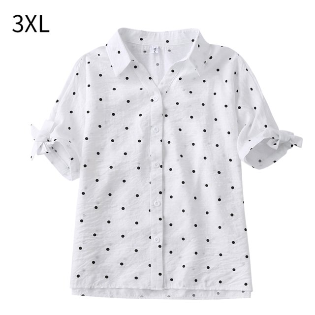 Camisa de puntos Blusa informal de verano con cuello en V Manga corta Top de mujer, Blanco, 3XL Noticed AP001522-06B