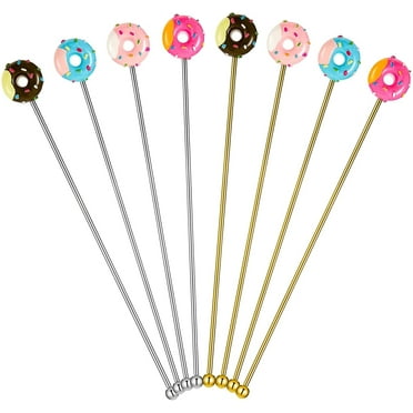 8 Pcs Coffee Stirrers Reusable 7.5 Inch Donut Sticks Swizzle Cocktail Spoon Stainless Steel Long Handle Tall Spoon for Coffee Beverage Cocktail Drink, Gold and Silver