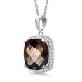thumbnail image 4 of Gem Stone King 6.37 Ct Cushion Checkerboard Brown Smoky Quartz White Created Sapphire 10K White Gold Pendant with Chain, 4 of 5
