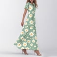 thumbnail image 4 of vigerkar Womens Floral Maxi Dress Summer Short Sleeve Long Dresses Flowy V Neck A Line Maxi Dresses Boho Vacation Beach Dress Dark Green, XL, 4 of 7