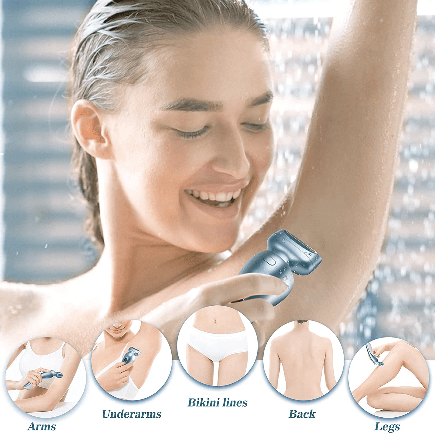 Womens Electric Razor, Electric Shaver for Women, Lady IPX7 Waterproof Legs Arm Underarm Painless Epilator Body Hair Remover Rechargeable Wet Dry Use Bikini Trimmer W/ Charging Stand & LCD Display